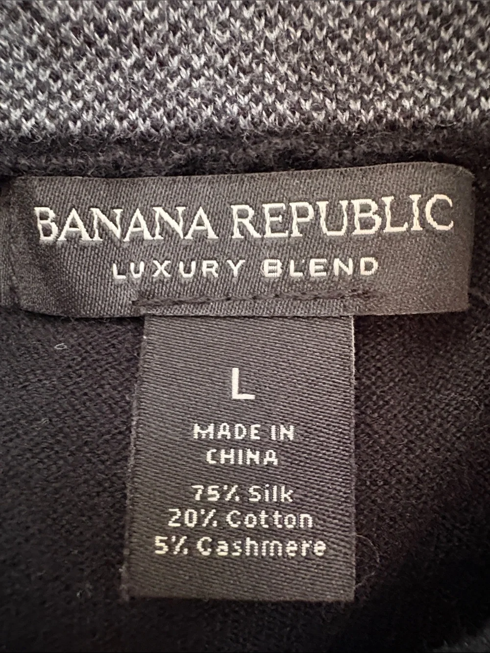 Banana Republic Men's Luxury Blend Silk Cashmere Full Zip Sweater Black L
